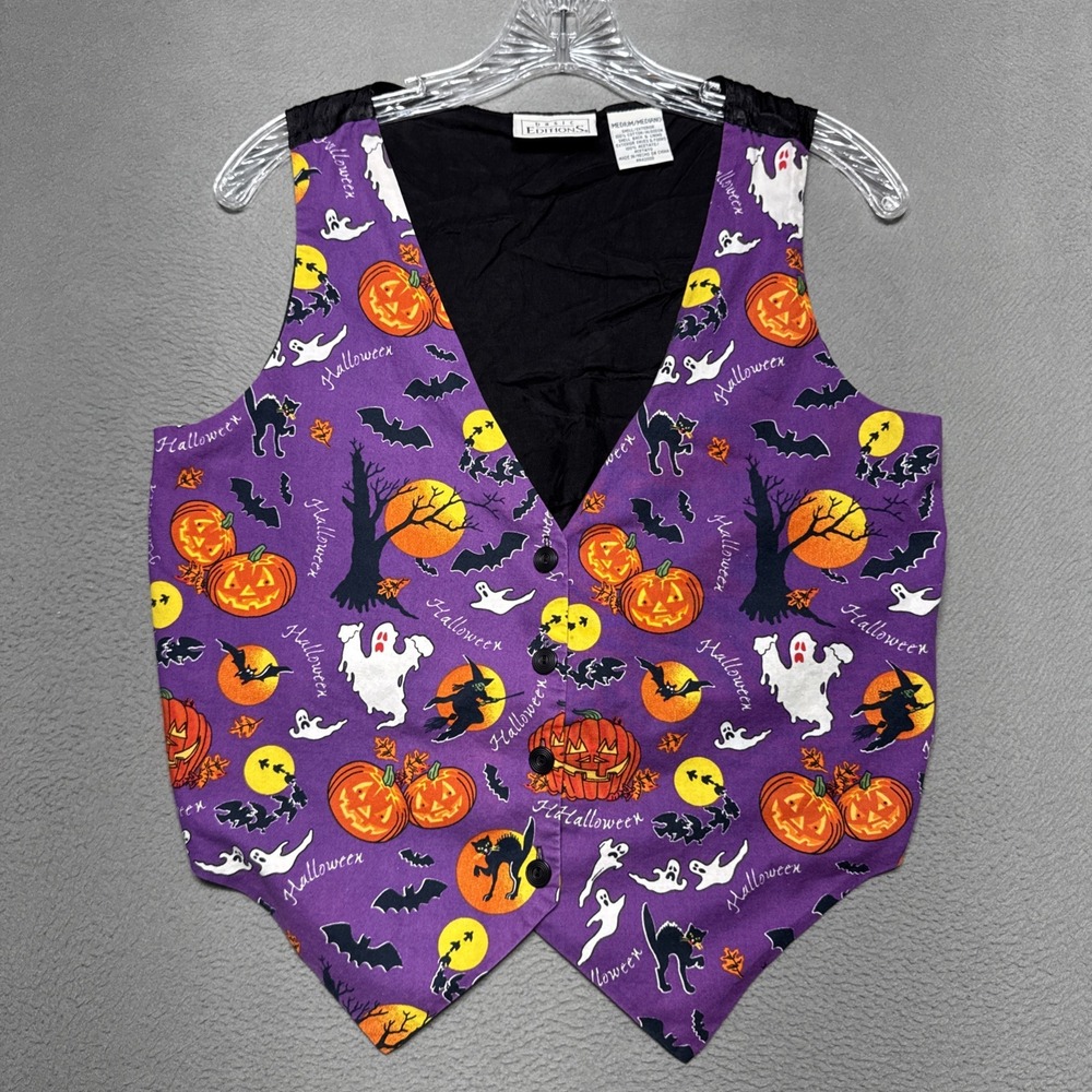 Vintage‎ Basic Edition Halloween Vest Sz Medium Witchy Ghost Fall Pumpkin Spooky